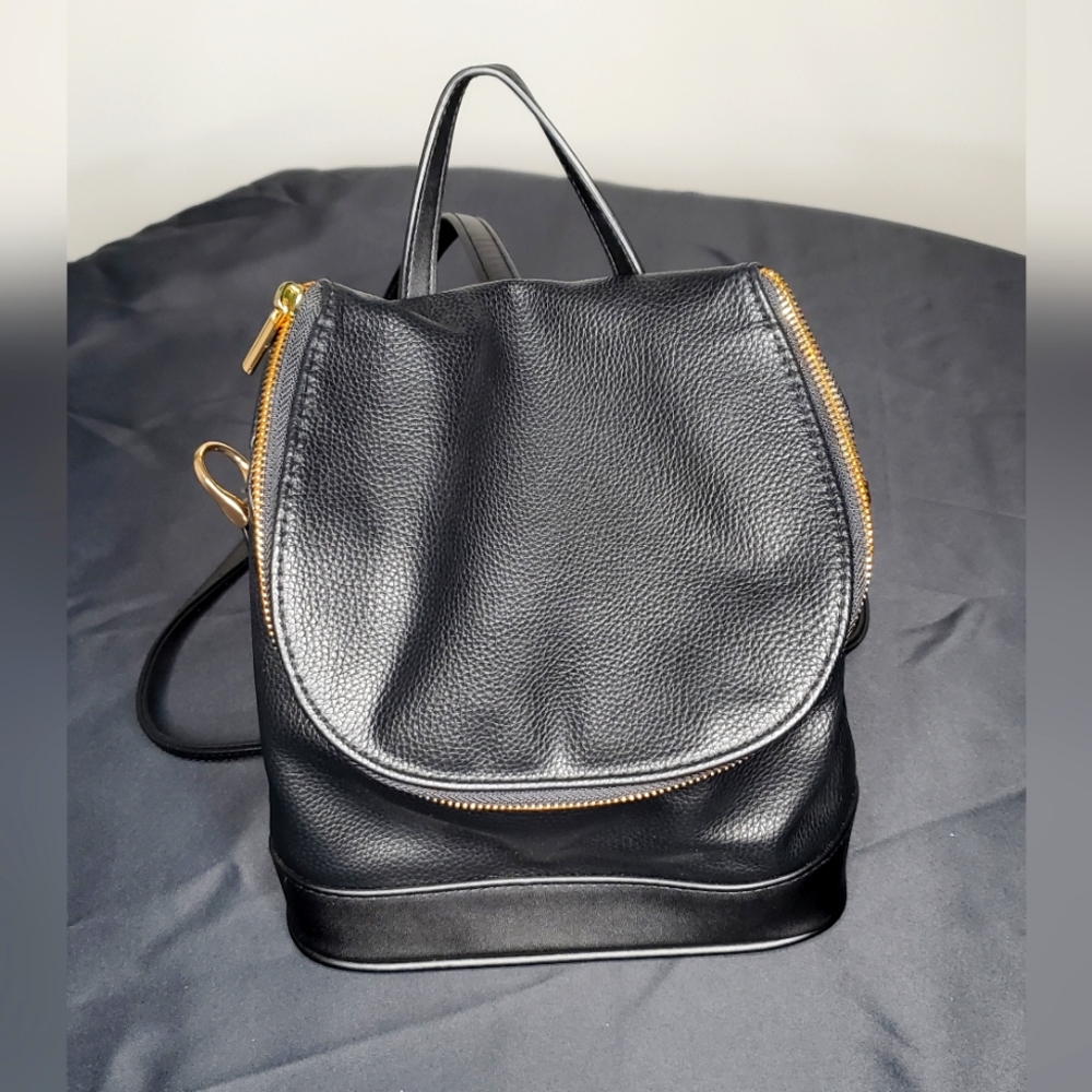 Black Faux Leather Backpack Purse